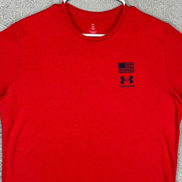Under Armour Freedom T-Shirt Adult Large Red USA Flag Patriotic Tee Logo Mens